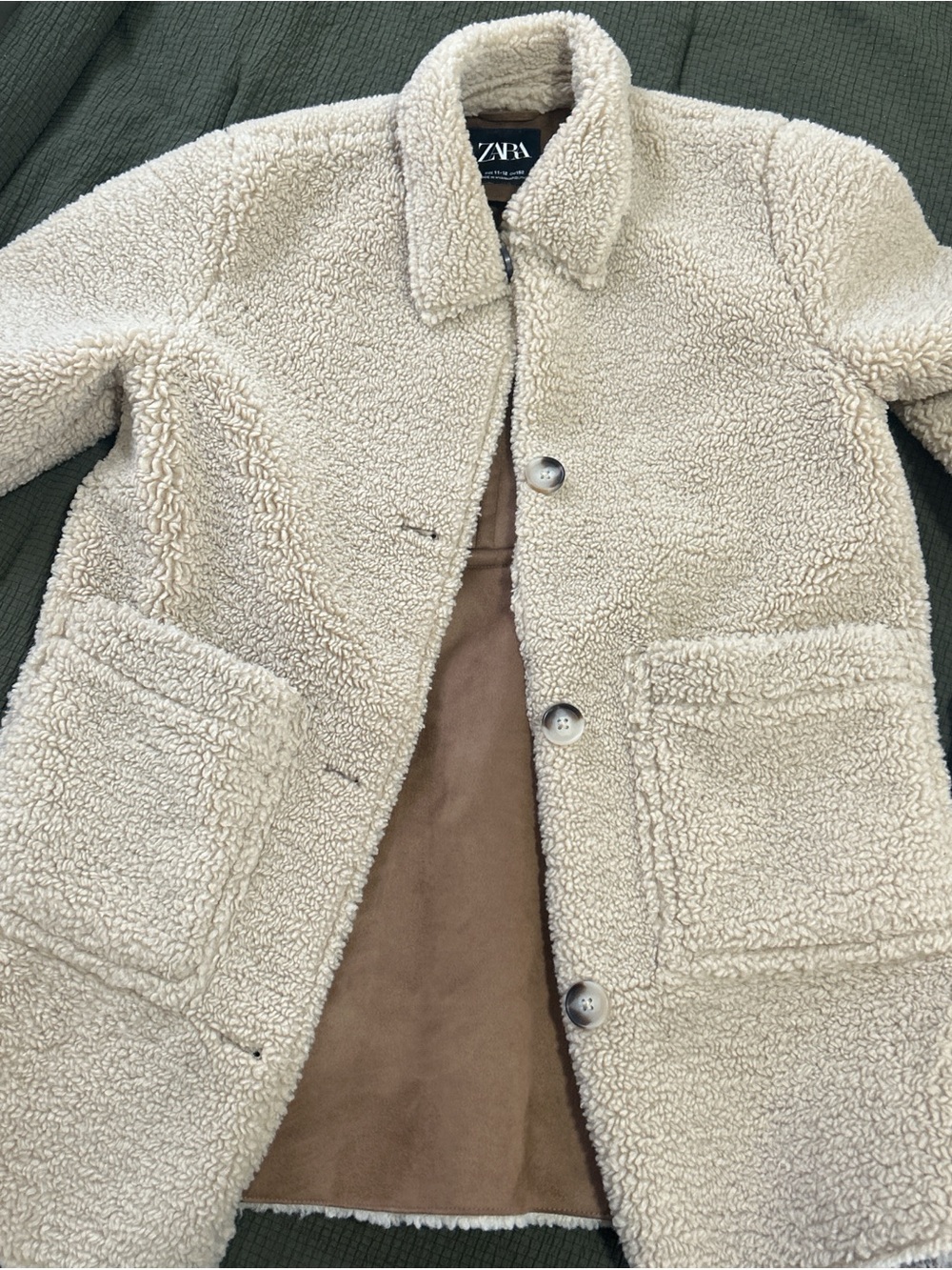 Zara Kids Cream Sherpa Coat size 11-12